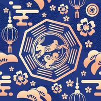 Seamless Patterns Chinese Water Rabbit vector