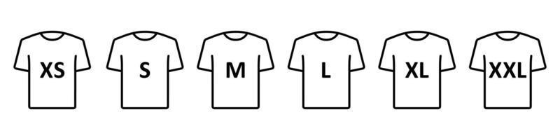 T-shirt size. Clothing size label or tag. From XS to XXL. Vector