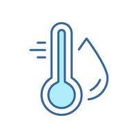 icono de color de la línea del indicador de temperatura del agua. termómetro de mercurio y pictograma lineal de gota de agua. icono de contorno de nivel de temperatura y humedad. trazo editable. ilustración vectorial aislada. vector