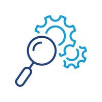 Loupe with Cogwheel Color Line Icon. Magnifying Glass with Gears. Service of Search and Control. Maintenance of Factory Mechanism. Editable Stroke. Isolated Vector Illustration.