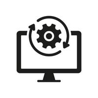 Upgrade of Software Black Icon. Computer System Update Silhouette Pictogram. Download Process Icon. Progress of Upgrade. Vector Isolated Illustration.