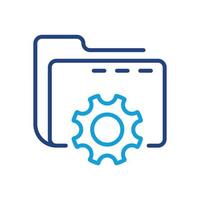 Setting of Data Folder Color Line Icon. Computer Folder with Gear Linear Icon. Options and Configuration of File or Document. Editable stroke. Vector Isolated Illustration.