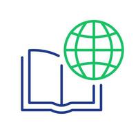 International Education Line Icon. Global Learning, Distance Education and Online Courses. Academy Online Learn and Library. Open Book with Globe Linear Icon. Editable stroke. Vector illustration.