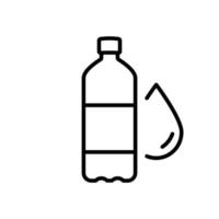 Water Bottle with Drop Line Icon. Plastic Bottle for Mineral Water, Beverage, Juice and Soda Black Linear Icon. Editable Stroke. Isolated Vector Illustration.