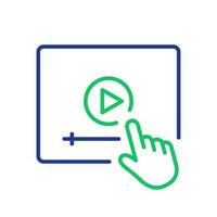 Video Tutorials Line Icon. Video Player with Mouse Pointer Linear Icon. E-learning and Online Education Sign. Distant Education and Online Webinar Pictogram. Editable stroke. Vector illustration.