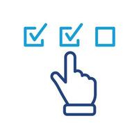 Questionnaire Line Icon. Finger Choice Check List Linear Pictogram. Hand Tick Checkmark Outline Icon. Choice Checkbox in Checklist. Digital Application. Editable Stroke. Isolated Vector Illustration.