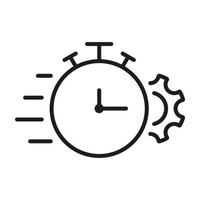 Gear and Clock Line Icon. Cog Wheel and Watch Time Deadline, Settings, Control Efficiency Concept Linear Pictogram. Optimization Process Outline Icon. Editable Stroke. Isolated Vector Illustration.