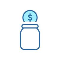 Moneybox with Falling Coin Line Icon. Glass Jar for Collect Money Linear Pictogram. Bottle for Save Cash Outline Icon. Editable Stroke. Isolated Vector Illustration.