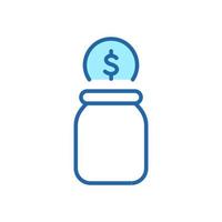 Moneybox with Falling Coin Line Icon. Glass Jar for Collect Money Linear Pictogram. Bottle for Save Cash Outline Icon. Editable Stroke. Isolated Vector Illustration.