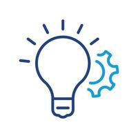 Lightbulb and Gear Idea Concept Line Icon. Technology Innovation Light Bulb, Cog Wheel Linear Pictogram. Creativity Solution Outline Icon. Brain Power. Editable Stroke. Isolated Vector Illustration.