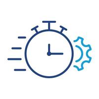 Gear and Clock Line Icon. Cog Wheel and Watch Time Deadline, Settings, Control Efficiency Concept Linear Pictogram. Optimization Process Outline Icon. Editable Stroke. Isolated Vector Illustration.