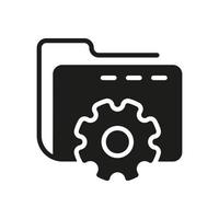 Computer Folder with Gear Silhouette Icon. Setting of Data Folder Black Icon. Options and Configuration of File or Document. Vector Isolated Illustration.