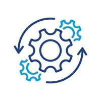 icono de línea de color de proceso de tecnología empresarial de flecha redonda y engranaje. pictograma lineal de símbolo de rueda dentada de flujo de trabajo. icono de esquema de progreso de trabajo de engranaje circular. trazo editable. ilustración vectorial aislada. vector