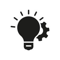 Technology Innovation Light Bulb, Cog Wheel Pictogram. Creativity Solution Silhouette Icon. Lightbulb and Gear Idea Concept Black Icon. Brain Power. Isolated Vector Illustration.