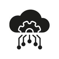 Cloud Computing Configuration Pictogram. Cloud Server Setting Black Icon. Digital Cloud with Gear Configuration Concept Silhouette Icon. Isolated Vector Illustration.