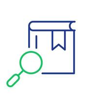 Magnifying Glass with Book Line Icon. Search Books concept. Bookstore Linear Icon. Search Button for Web Pages. Library and Bookstore symbol. Editable stroke. Vector illustration.