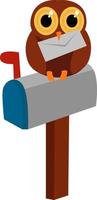 Owl on mailbox, illustration, vector on white background.