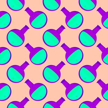 virus en un matraz, patrón sin costuras sobre fondo naranja. vector