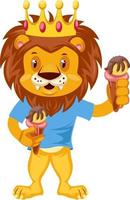 Lion with ice cream, illustration, vector on white background.