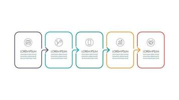 Infographic thin line frame with five steps square template vector
