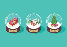 conjunto isométrico de colección de bolas de cristal de feliz navidad vector