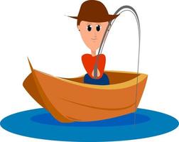 Man in a boat, illustration, vector on white background.