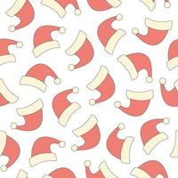 Seamless pattern with Santa Claus hat on a white background. Christmas design in style retro 70s, 80s. Vector illustration