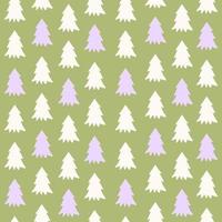 Winter forest scandinavian minimal seamless pattern with fir tree on a green background. Trendy print for wrapping paper, design, fabric, decor. Pastel colors. Vector illustration