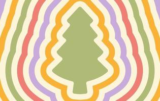 Retro horizontal background with repeating silhouette christmas tree. Trendy vector hippie print in style 70s, 80s. Pastel colors