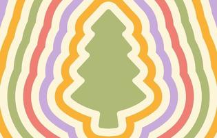 Retro horizontal background with repeating silhouette christmas tree. Trendy vector hippie print in style 70s, 80s. Pastel colors