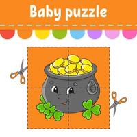 Baby puzzle. Easy level. Flash cards. Cut and play. Color activity worksheet. Game for children. cartoon character. Vector illustration.