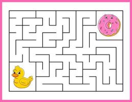 Rectangle maze. Game for kids. Funny labyrinth. Education developing worksheet. Activity page. Puzzle for children. cartoon style. Riddle for preschool. Logical conundrum. Vector illustration.