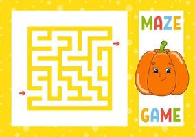 Square maze. Game for kids. Puzzle for children. Happy character. Labyrinth conundrum. Find the right path. Vector illustration.