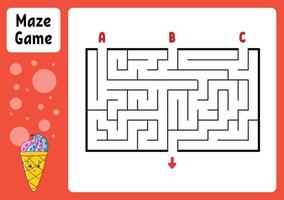 Rectangle maze. Game for kids. Three entrances, one exit. Education worksheet. Puzzle for children. Labyrinth conundrum. Find the right path. cartoon character. Vector illustration.