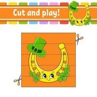 Cut and play. Logic puzzle for kids. Education developing worksheet. Learning game. Activity page. Cutting practice for preschool. Vector illustration.