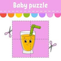 Baby puzzle. Easy level. Flash cards. Cut and play. Color activity worksheet. Game for children. cartoon character. Vector illustration.