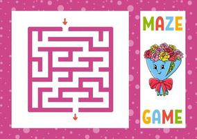 Square maze. Game for kids. Puzzle for children. Happy character. Labyrinth conundrum. Color vector illustration. Find the right path. Isolated vector illustration. cartoon style.