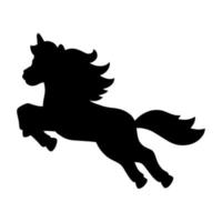 Black silhouette unicorn. Design element. Vector illustration isolated on white background. Template for books, stickers, posters, cards, clothes.