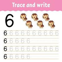 Learn Numbers. Trace and write. Handwriting practice. Learning numbers for kids. Education developing worksheet. Color activity page. Vector illustration.