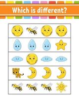 Which is different. Educational activity worksheet for kids and toddlers. Game for children. Vector illustration.