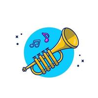 Trumpet With Music Notes Cartoon Vector Icon Illustration. Music Instrument Icon Concept Isolated Premium Vector. Flat Cartoon Style