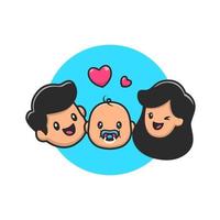 Father, Baby And Mother Cartoon Vector Icon Illustration. People Family Icon Concept Isolated Premium Vector. Flat Cartoon Style