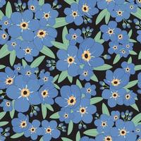 Forget me not flower seamless pattern in black background vector