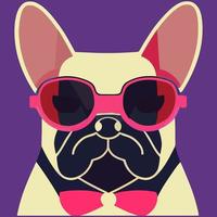 gráfico vectorial ilustrativo de bulldog francés con gafas de sol y corbatas de moño aislado bueno para logotipo, icono, mascota, imprimir o personalizar su diseño vector