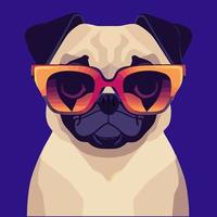 gráfico vectorial de ilustración de pug con gafas de sol aislado bueno para imprimir en camiseta o personalizar su diseño vector