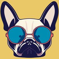 gráfico vectorial de ilustración de bulldog francés con gafas de sol aislado bueno para logotipo, icono, mascota, imprimir o personalizar su diseño vector