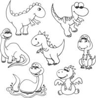 Cartoon Dino Hand Drawn Vector Illustration Objects Set