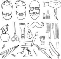 Barber Hand Drawn Vector Illustration Objects Set