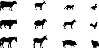 Farm Animals Vector Silhouette Set