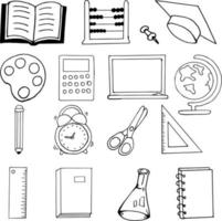 School Tools Hand Drawn Vector Illustration Objects Set